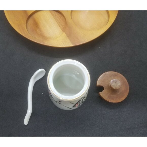 Woodpecker WoodWare Condiment Caddy Angel Fish Cruet Set Mid Century - Picture 7 of 12